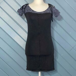 Free People washed black jersey knit body-con blue lace cold shoulder mini dress